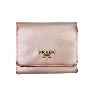 Prada Metallic Saffiano Leather Trifold Wallet - 4.5” x 4” x 0.75”